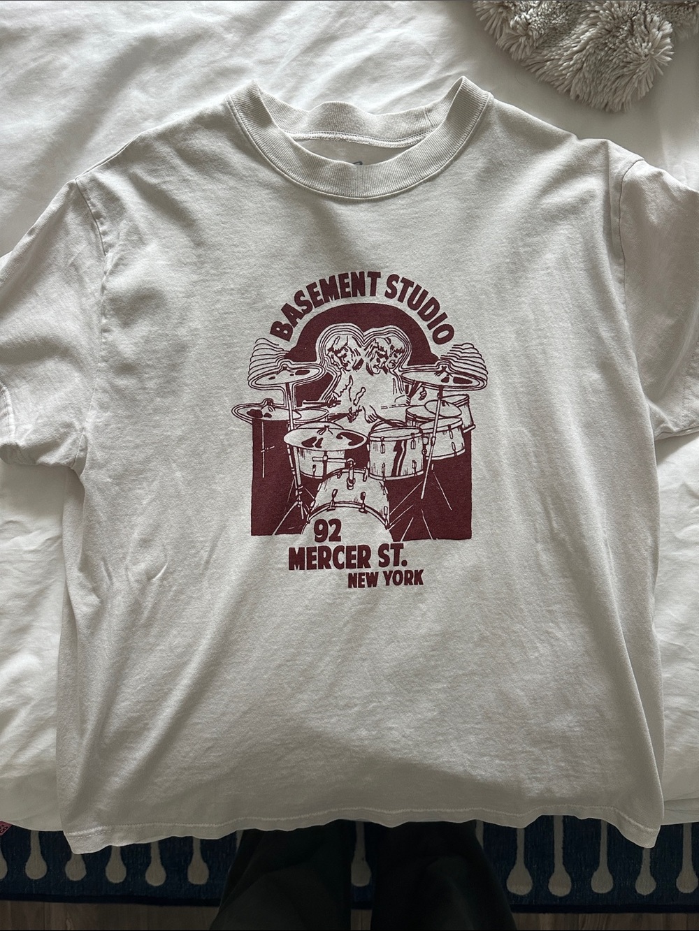John Galt cream Graphic Tee with Burgundy Print